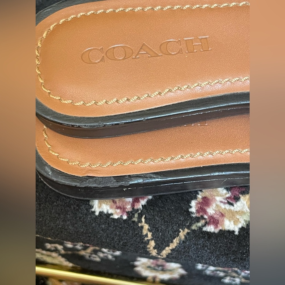 Woman’s COACH 9.5 LEATHER Black Tassel Slide Sandal Slip On - Picture 6 of 16